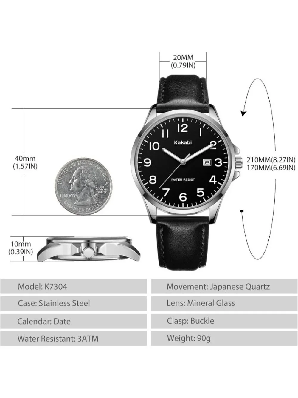 Men's Black Leather Strap Analog Quartz Waterproof Minimalist Round Wrist Watch